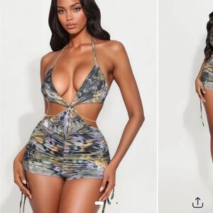 Fashion Nova Abstract Halter Romper - Multi Color